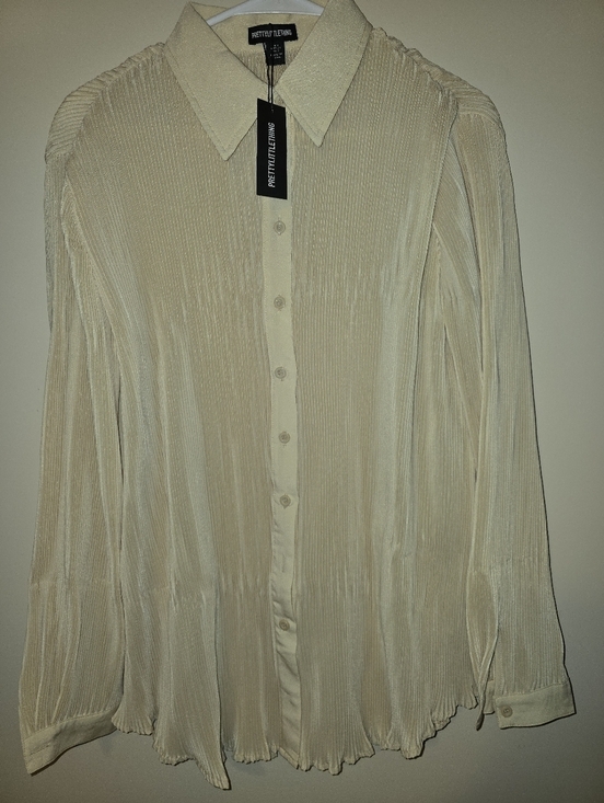 PrettyLittleThing Tops - PrettyLittleThing Pleated Button-Down Blouse Sz2